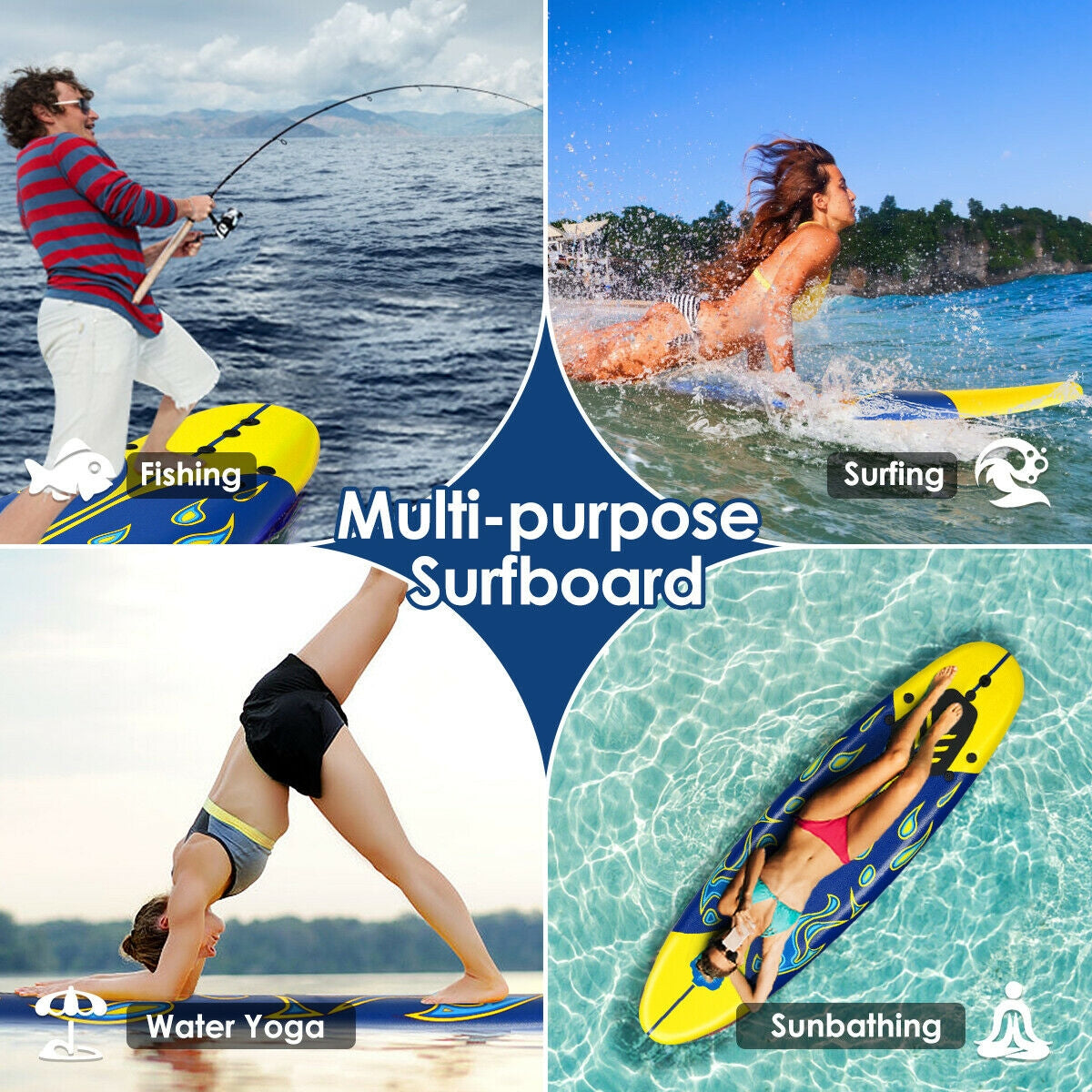 6 Feet Surfboard with 3 Detachable Fins-White