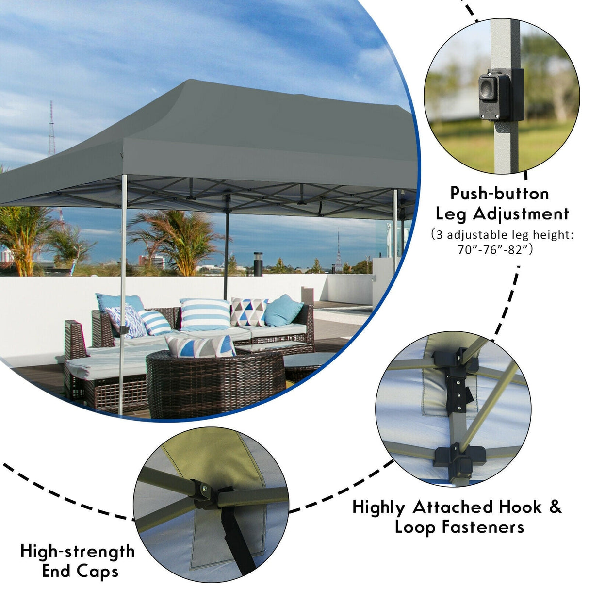 10 x 20 Feet Adjustable Folding Heavy Duty Sun Shelter with Carrying Bag-Gray by DirectDeals
