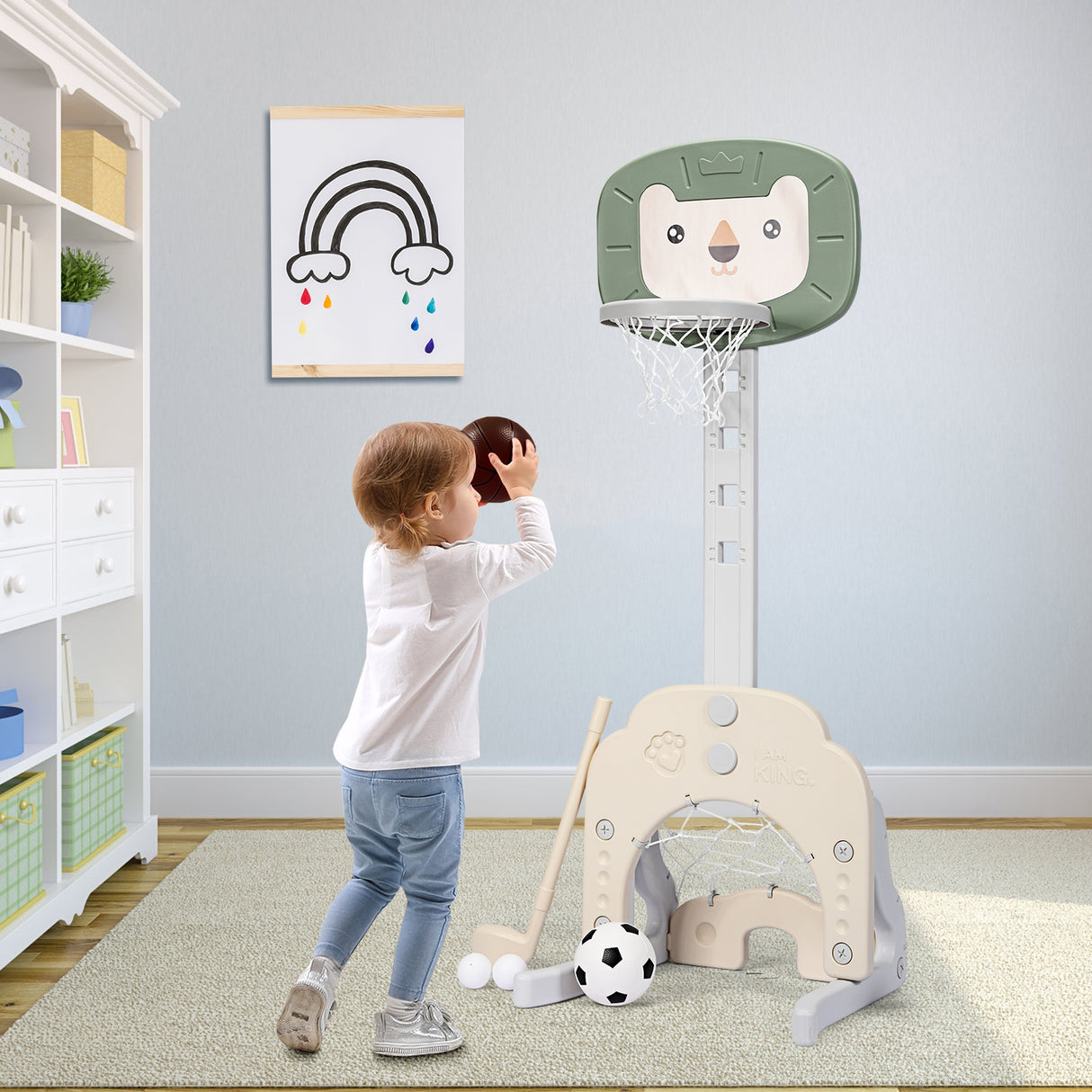 3-in-1 Adjustable Kids Basketball Hoop Sports Set-Yellow