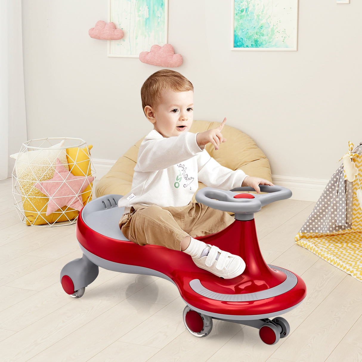 Wiggle Car Ride-on Toy with Flashing Wheels-Blue