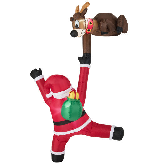 8.5 Feet Christmas Inflatable Reindeer and Climbing Santa Claus with Built-in LED Lights