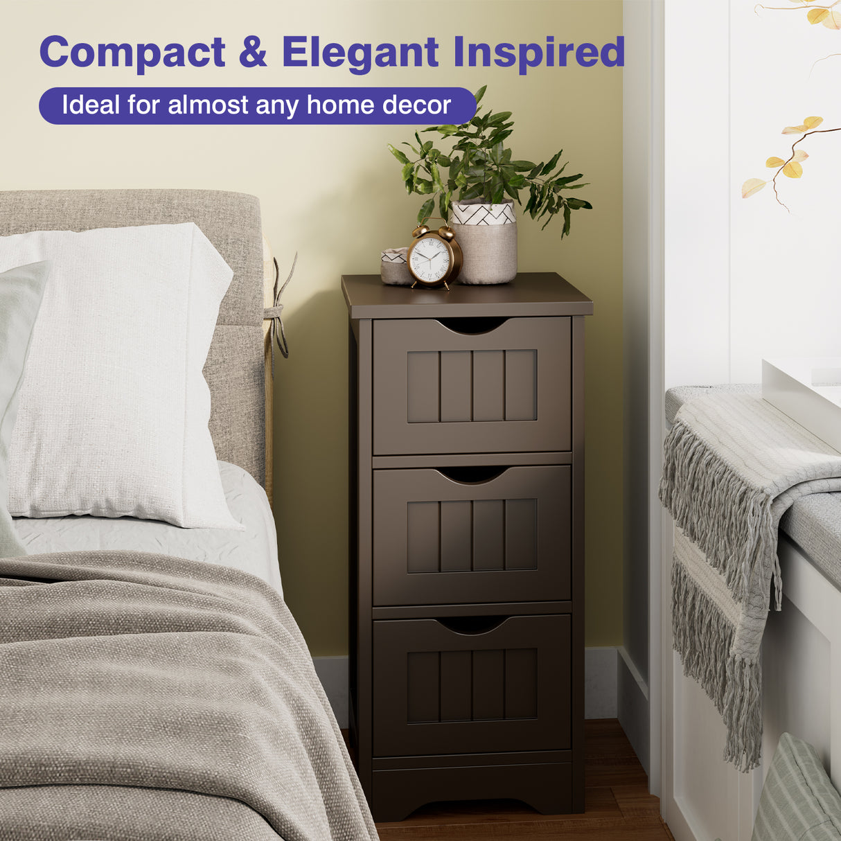 Bathroom Wooden Free Standing Storage Side Floor Cabinet Organizer-3-Tier.