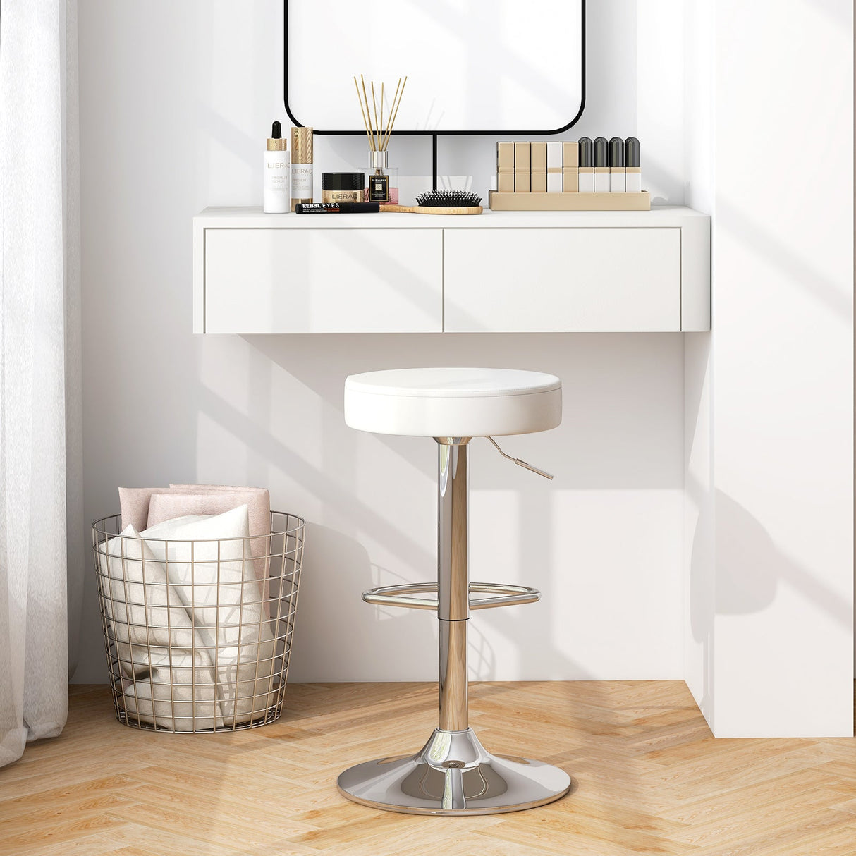 1 PC Round Bar Stool Adjustable Swivel Pub Chair-White by DirectDeals