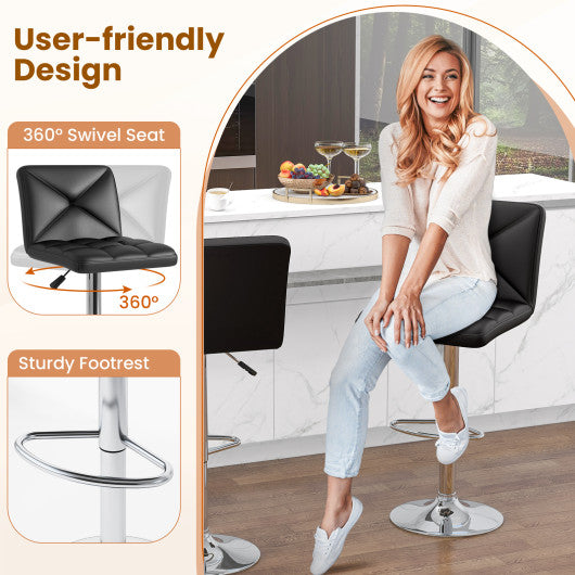 PU Leather Upholstered Bar Stools Set of 2 with Back and Adjustable Height-Black