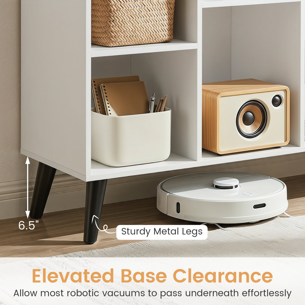 8-Cube Bookcase with Raised Support Legs for Living Room-White