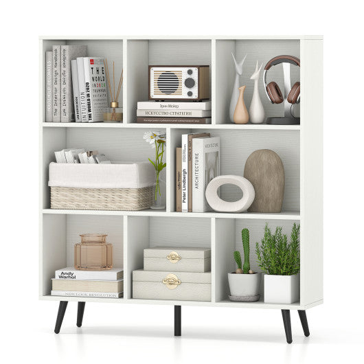 8-Cube Bookcase with 5 Tapered Metal Legs-White