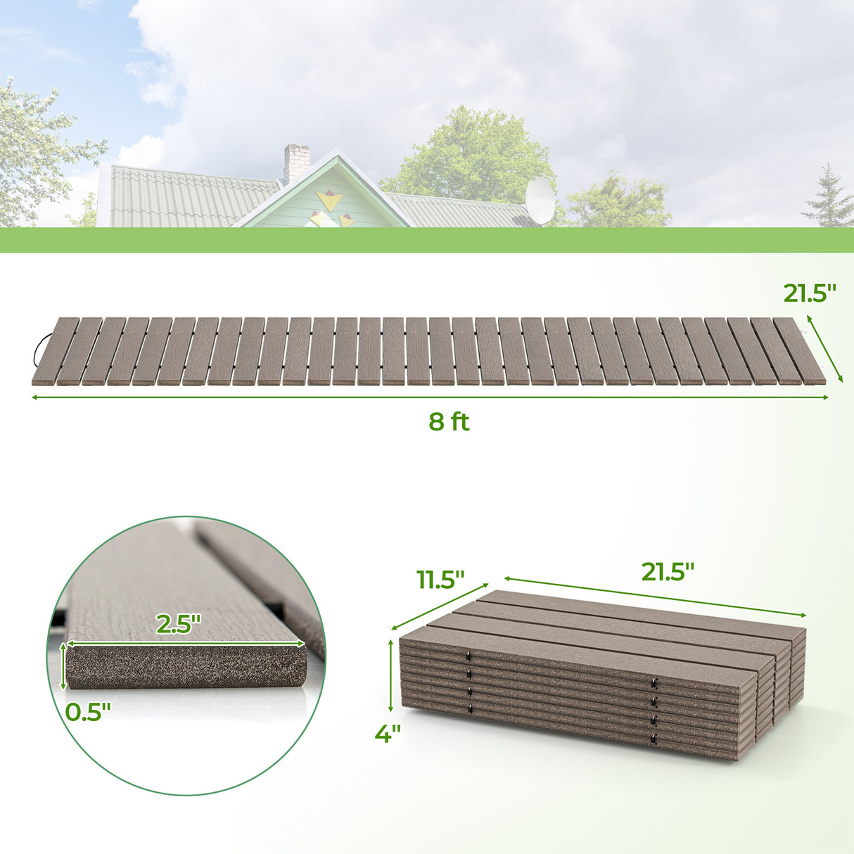 8 Ft Outdoor Garden Pathway Patio Roll Out Straight Walkways with Metal Wire Connection-M