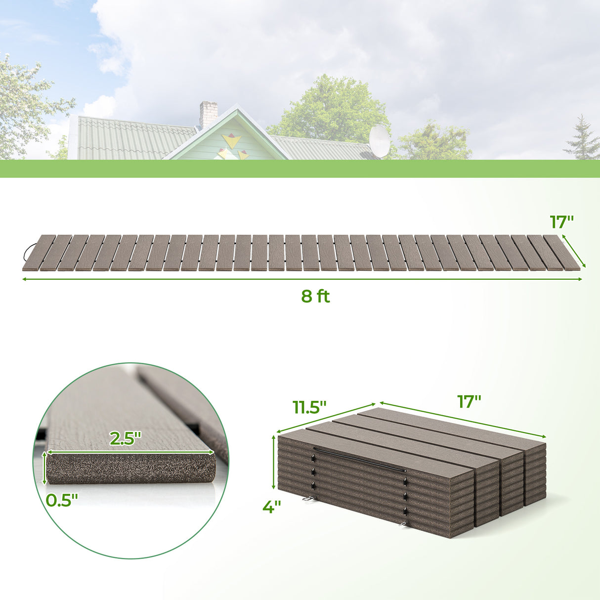 8 Ft Outdoor Garden Pathway Patio Roll Out Straight Walkways with Metal Wire Connection-S