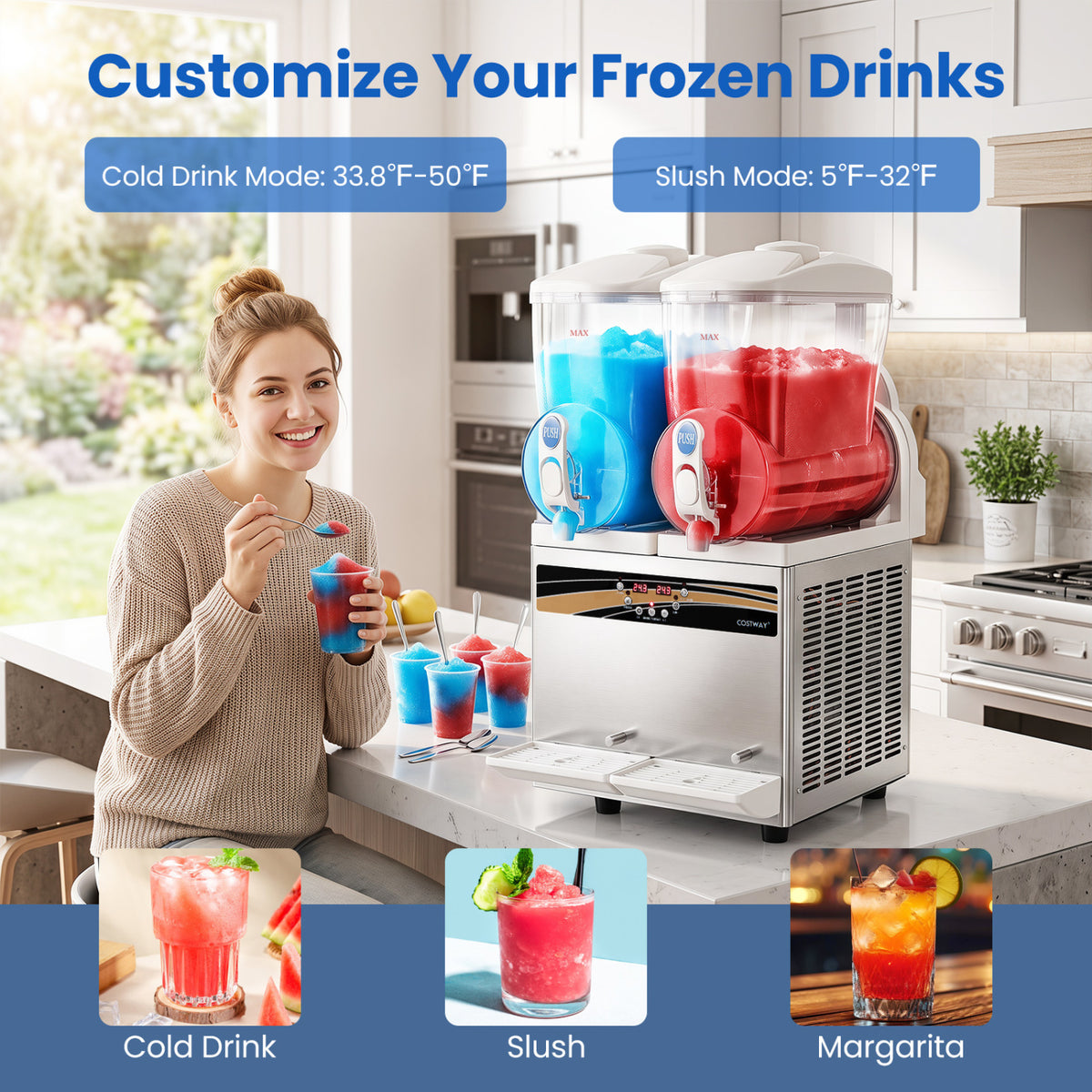 8 Gal Commercial Slushie Machine with LED Lights-Silver