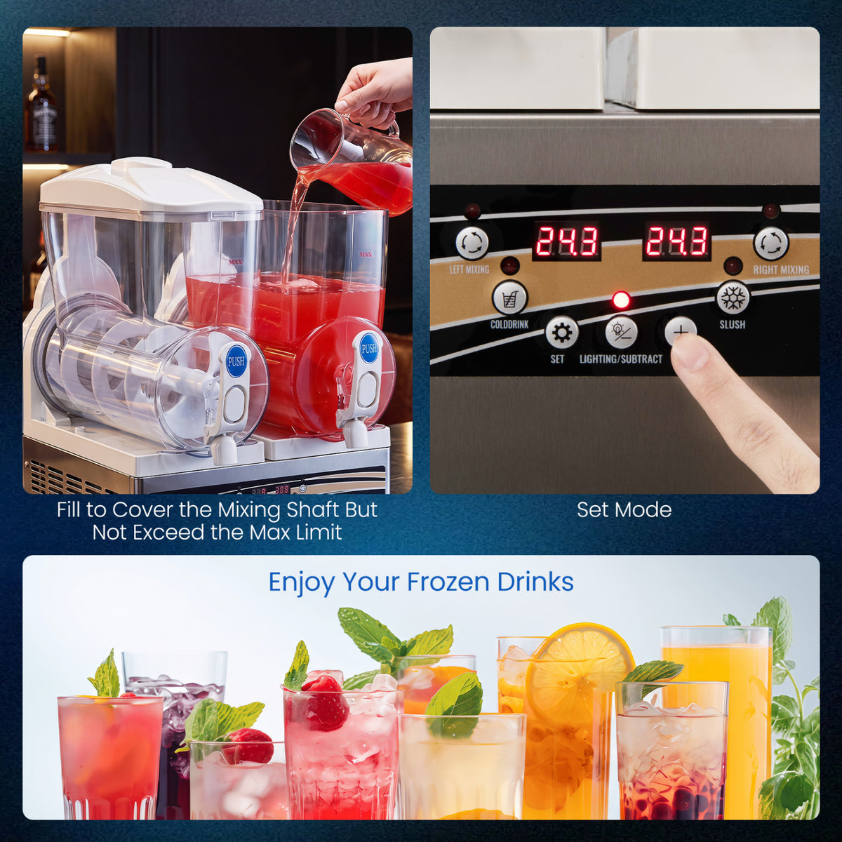 8 Gal Commercial Slushie Machine with LED Lights-Silver