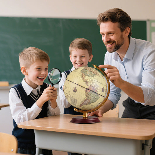 8 Inch Illuminated World Globe Night Light up Globe Lamp with Wooden Stand and HD Map-Brozen