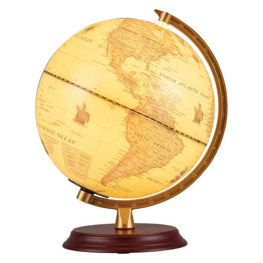8 Inch Illuminated World Globe Night Light up Globe Lamp with Wooden Stand and HD Map-Brozen