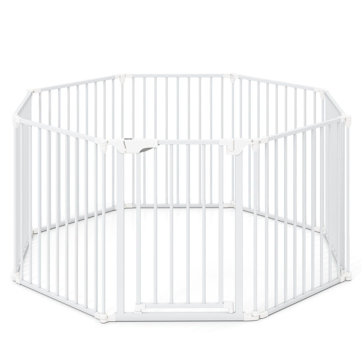 8-Panel Extra Wide Baby Gate Adjustable Pet Safety Fence with Auto-close Door-White
