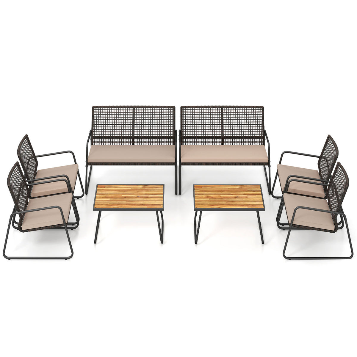 8 Pieces Patio Furniture Set with Acacia Wood Coffee Table and Zippered Cushions-Yellow