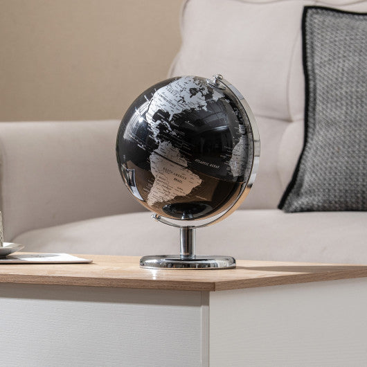 8" World Globe Modern Decorative Tabletop Earth Globe-Silver