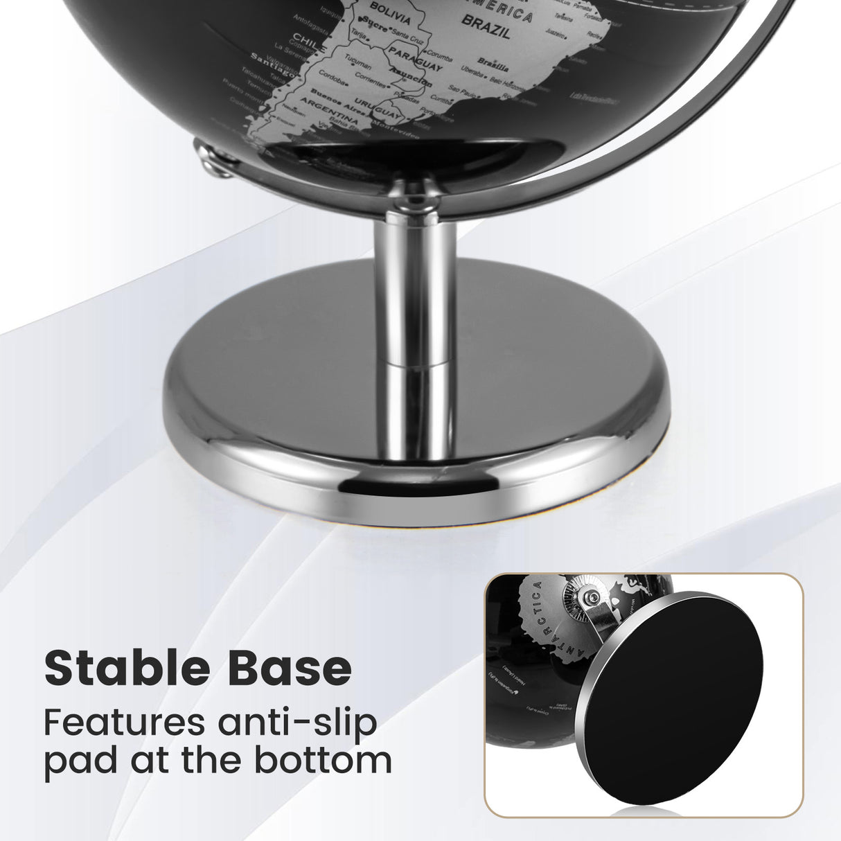 8" World Globe Modern Decorative Tabletop Earth Globe-Silver