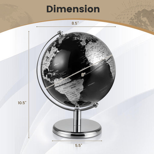 8" World Globe Modern Decorative Tabletop Earth Globe-Silver