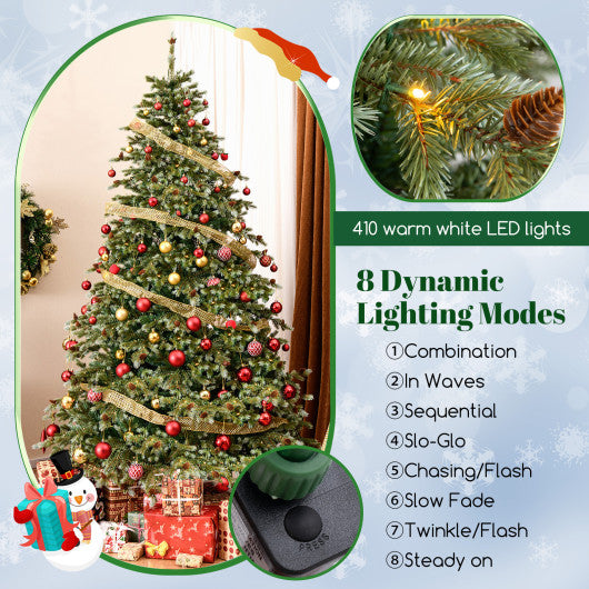 8 Feet Christmas Tree with 8 Lighting Modes and Pine Cones-8 ft