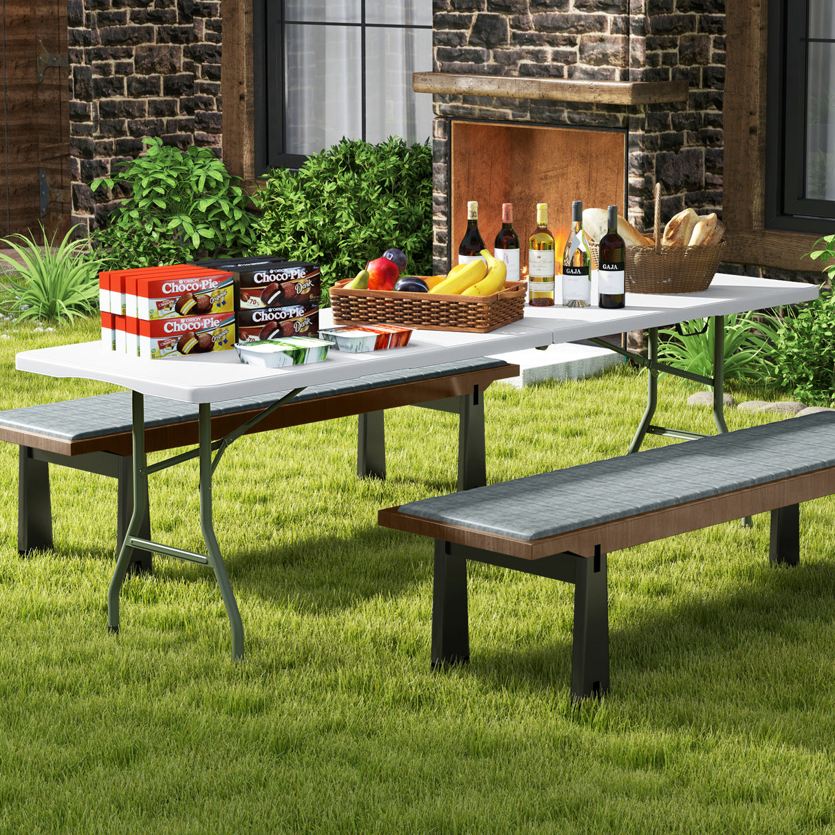 8 ft Portable Folding Table 350 LBS Fold-in-Half Table with HDPE Tabletop-White