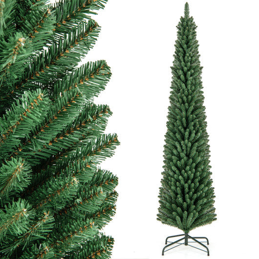 5/6/7/8 Feet Pencil Christmas Tree with 295/392/523/671 Memory Wire Branch Tips and Upgraded Metal Stand-8 ft