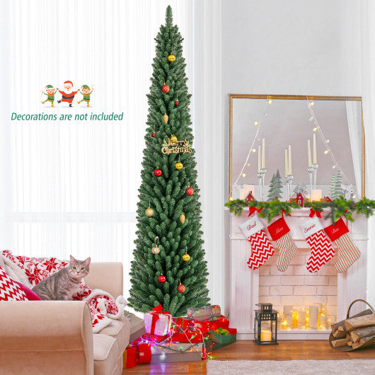 5/6/7/8 Feet Pencil Christmas Tree with 295/392/523/671 Memory Wire Branch Tips and Upgraded Metal Stand-8 ft