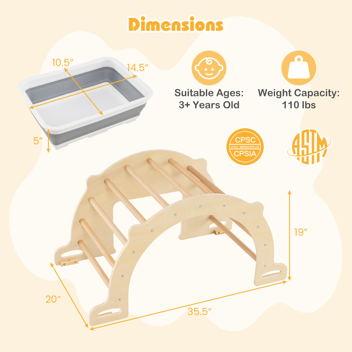 8 in 1 Climbing Arch Sensory Table for Kids with Collapsible Storage Bin for 3+ Years Old-Natural