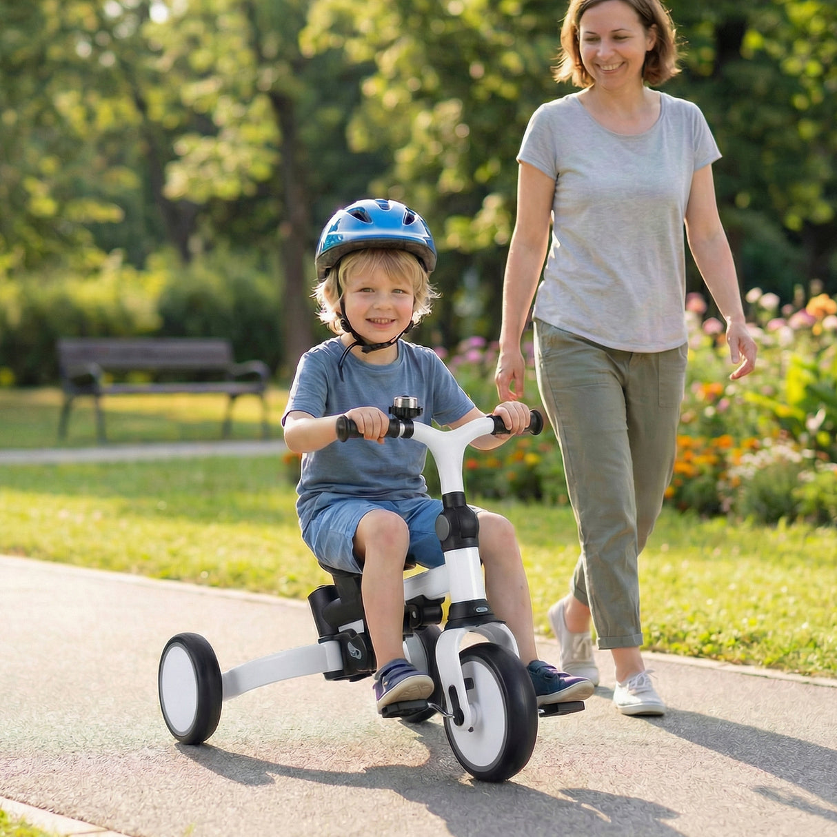 8-in-1 Folding Kids Tricycle with Removable Canopy and Push Handle-Gray