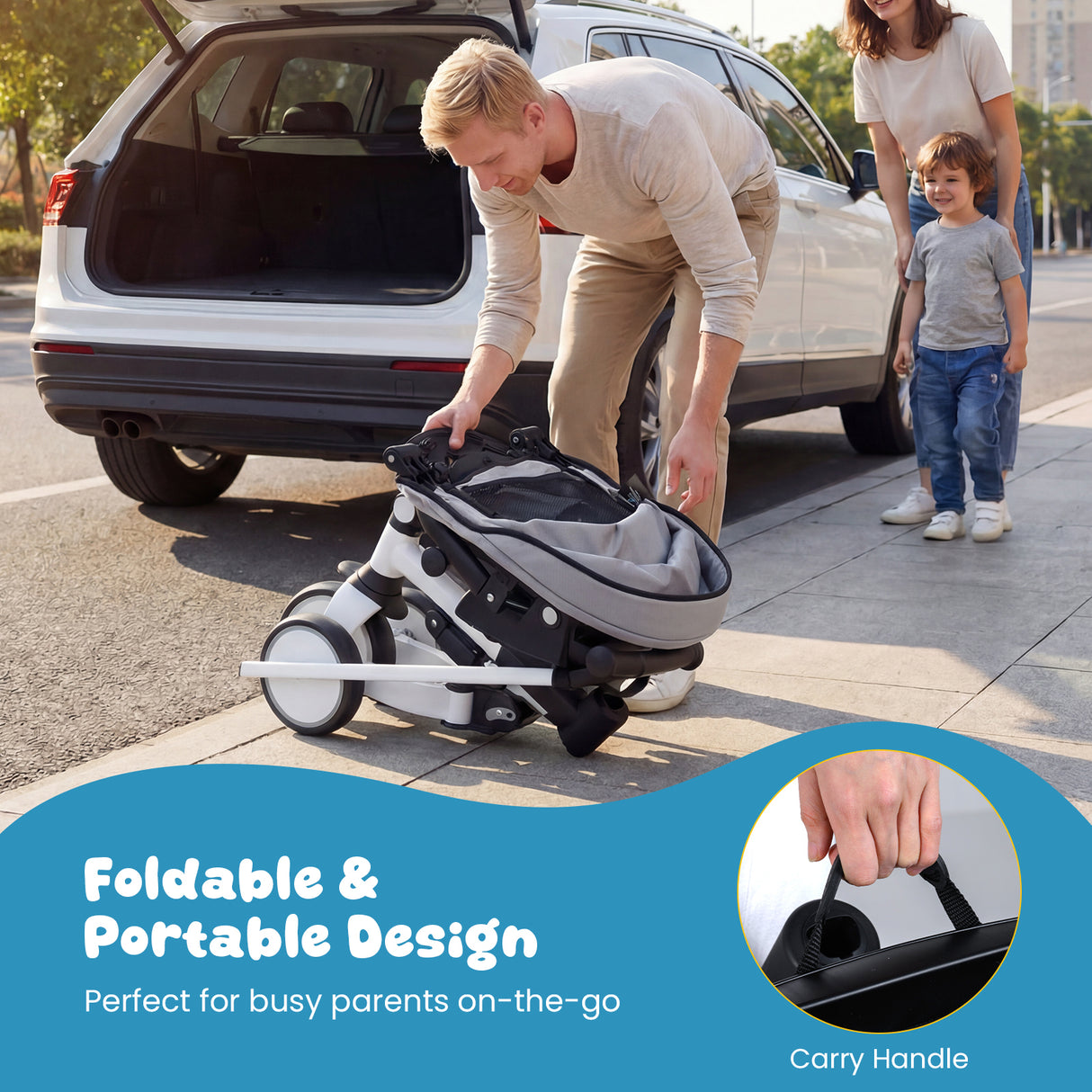 8-in-1 Folding Kids Tricycle with Removable Canopy and Push Handle-Gray