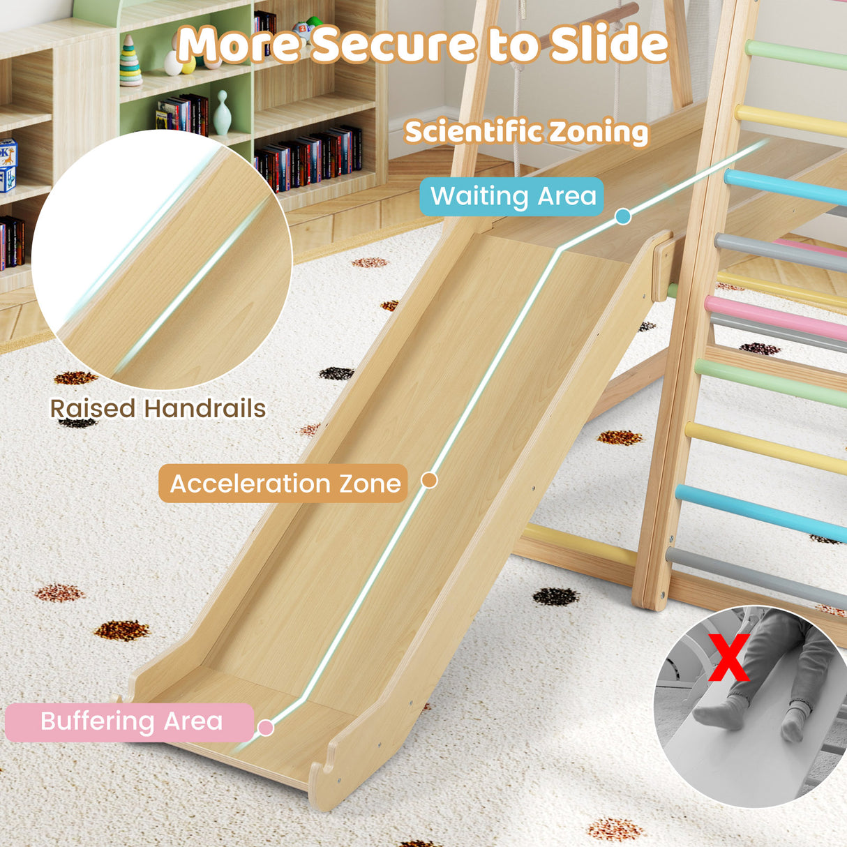8-in-1 Jungle Gym Wooden Montessori Climber Playset with Slide and Monkey Bar for Kids 3-5 Years Old-Multicolor