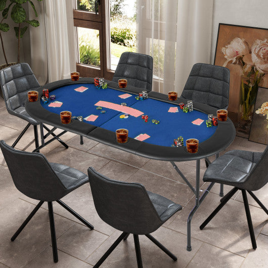 8 Players Texas Holdem Foldable Poker Table-Blue