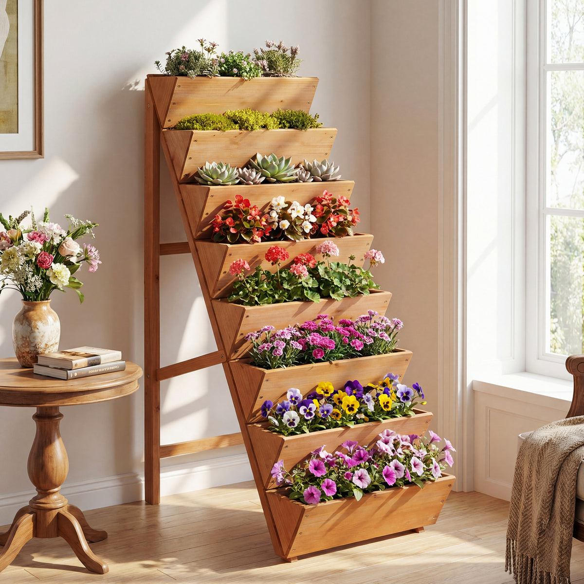 8-tier Vertical Raised Garden Bed Wood Elevated Planter Box with Legs-Orange