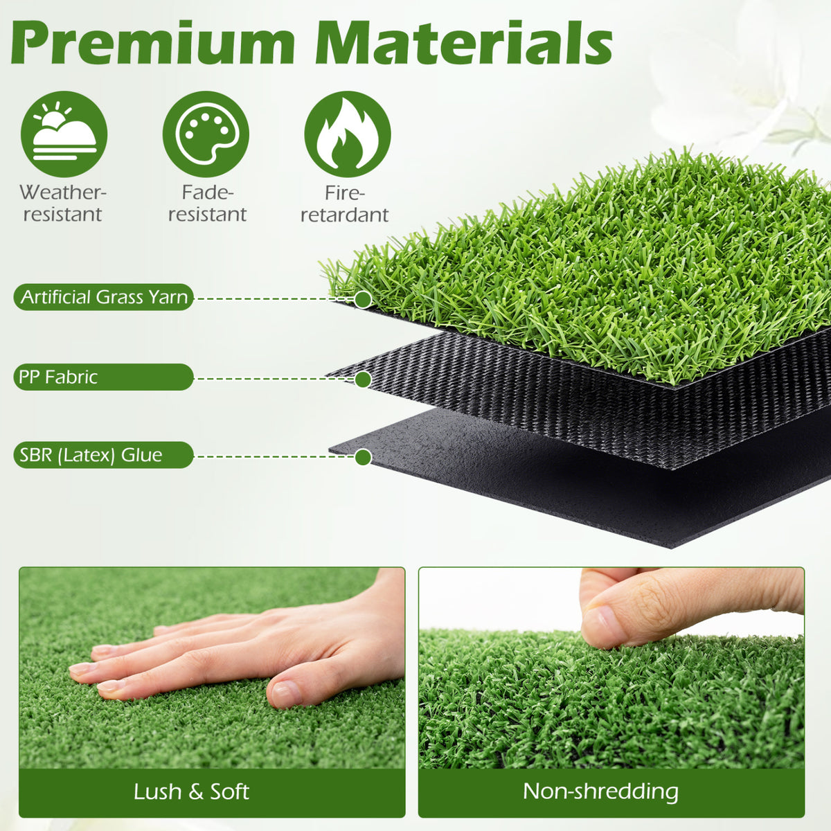 8 x 5 Feet Artificial Turf Rug with Low 0.3 inch Pile Height-S