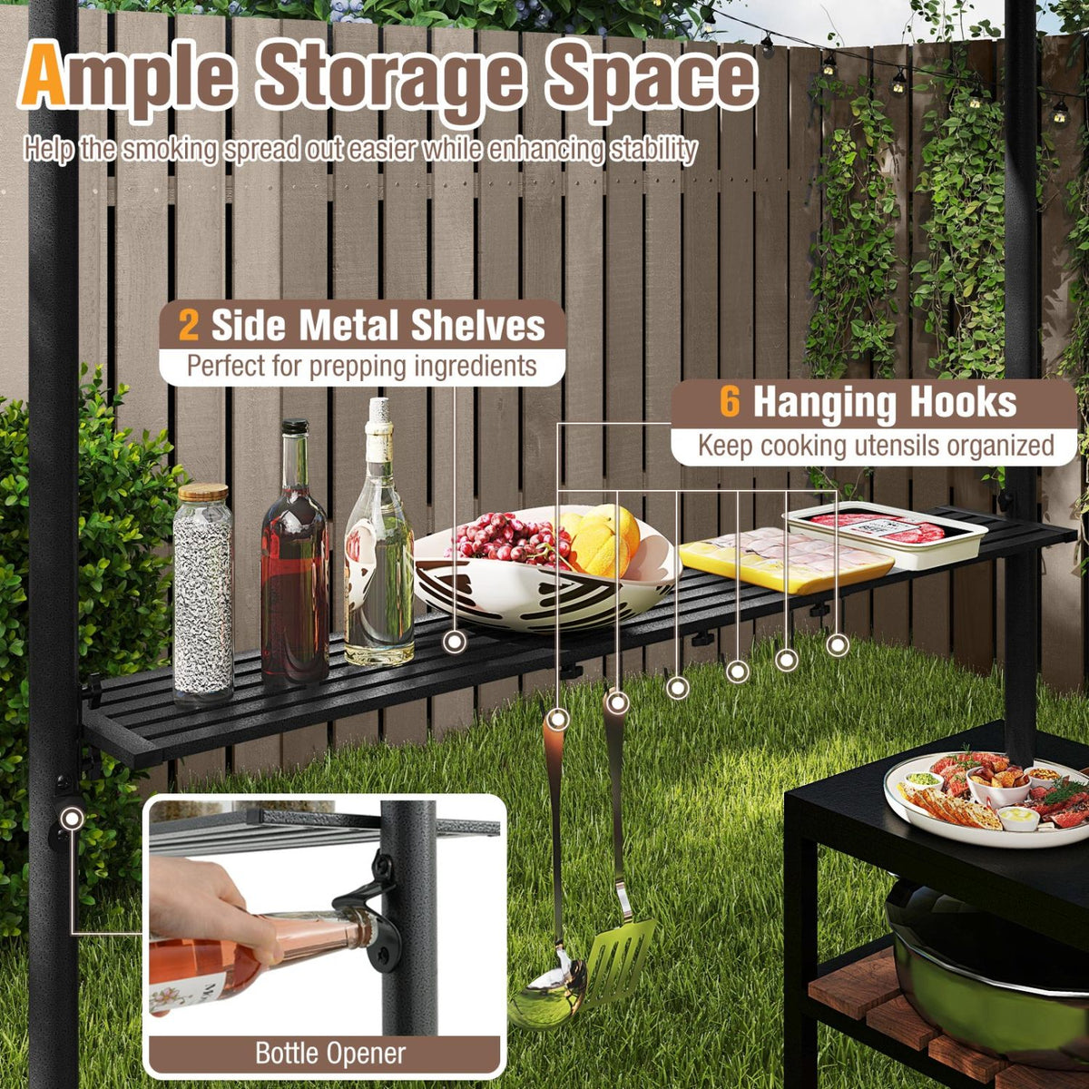 8 x 5 Feet Grill Gazebo with 2 Shelves 6 Hooks and Metal Frame-Rustic Brown