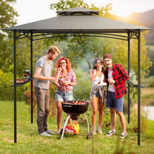8 x 5 Feet Grill Gazebo with 2 Shelves 6 Hooks and Metal Frame-Gray