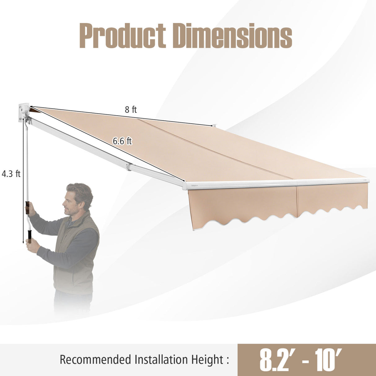 8 x 6.6 Feet Patio Retractable Awning with Manual Crank Handle-Beige