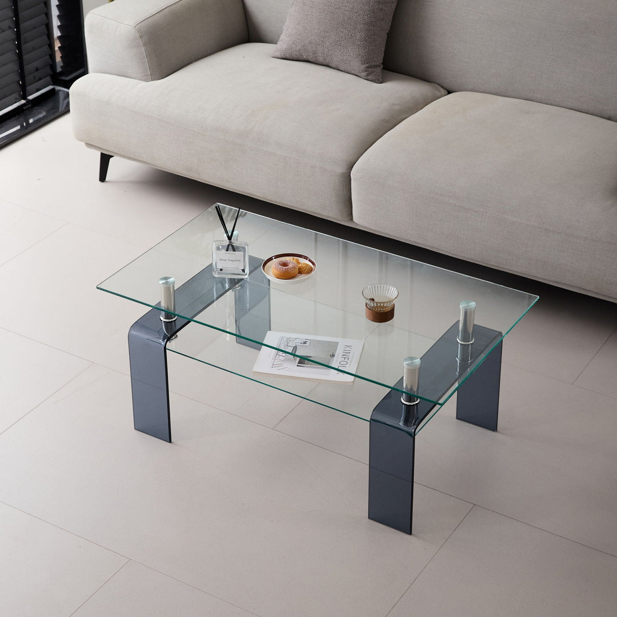 Modern Tempered Glass Coffee Table With 2 Tier Storage For Living Room by Couch.com