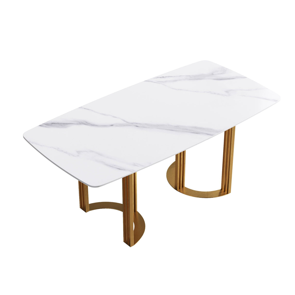 70.87" Modern Artificial Stone White Curved Golden Metal Leg Dining Table, Can Accommodate 6-8 People - White / Gold by Couch.com
