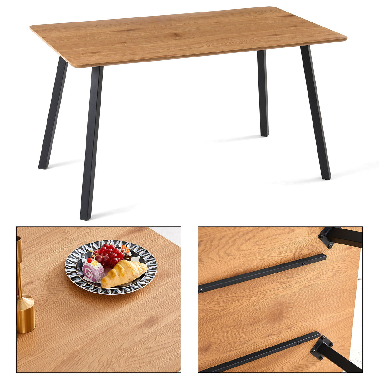 Modern Design Rectangle MDF Restaurant Wooden Dining Table With Metal Frame - Walnut by Couch.com