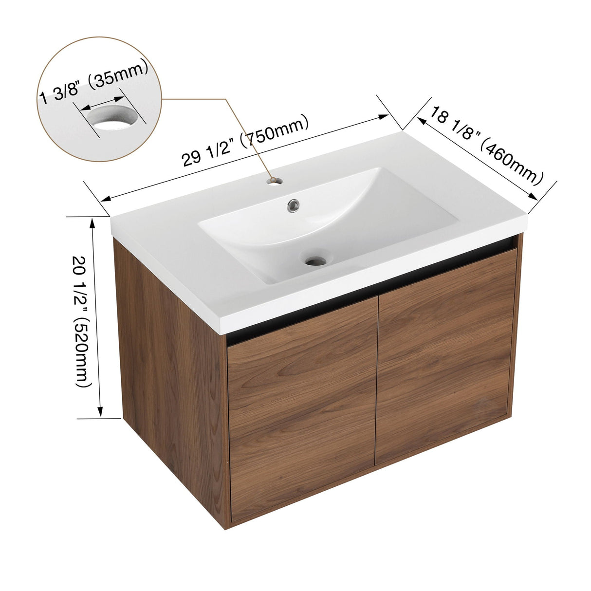 Bathroom Vanity Set With Resin Countertop Sink And 2 Doors, Engineered Wood by Couch.com