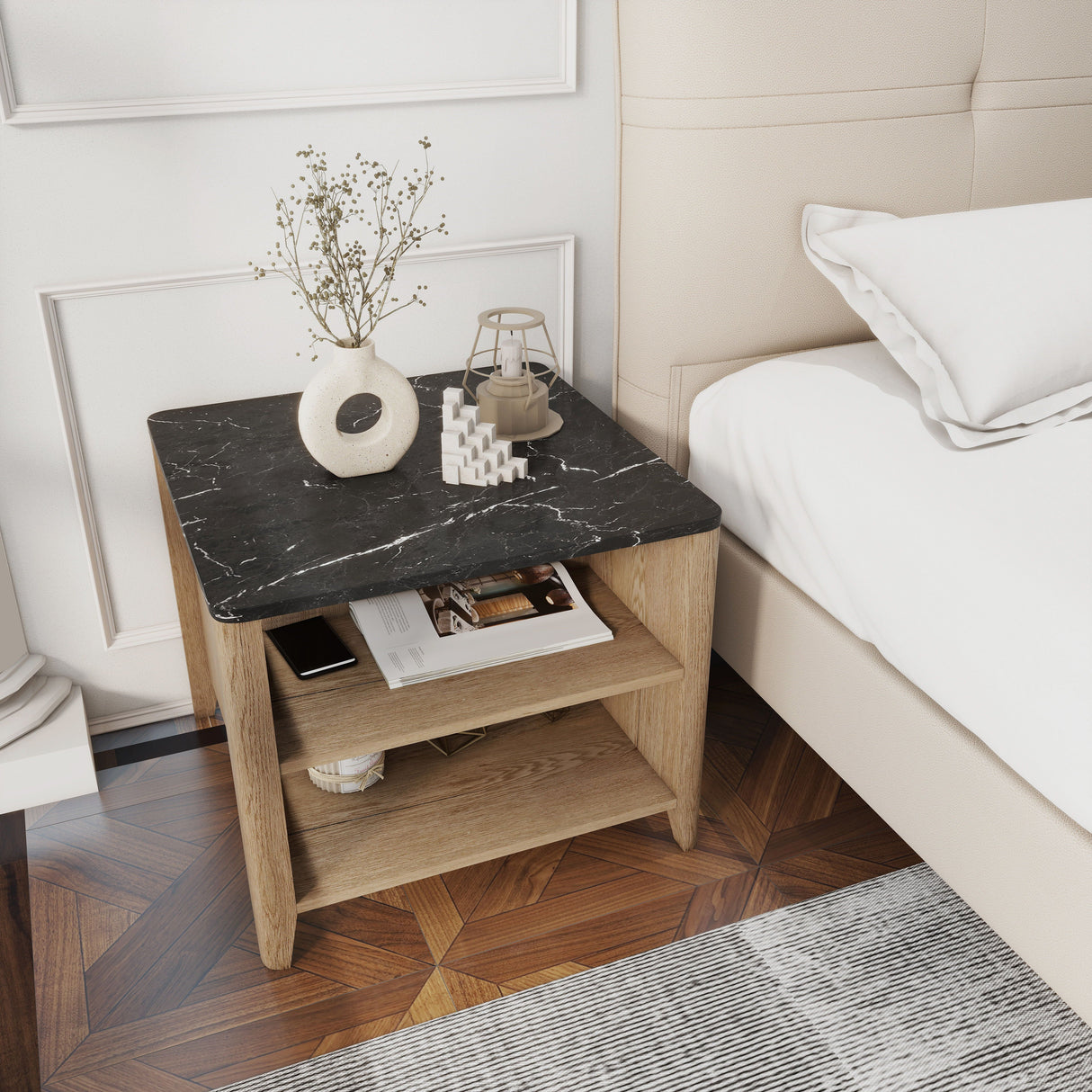 Wood Grain Coffee Table, Nightstand - Black / Tobacco by Couch.com