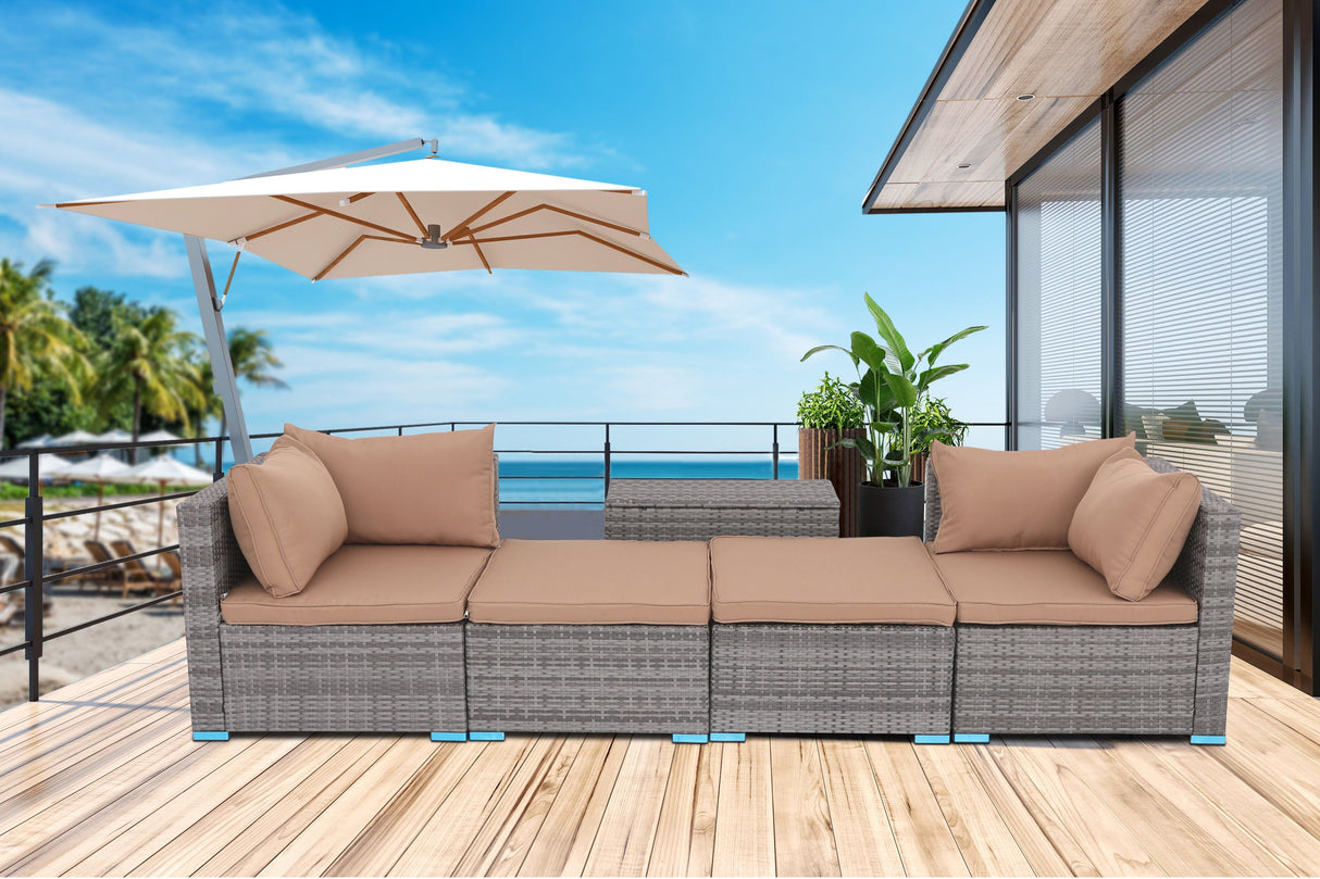 Couch.com Patio Sofa Daybed With Cushions Brown, Durable Design, Weather-Resistant, Rattan Construction, Dark Gray Finish by Couch.com