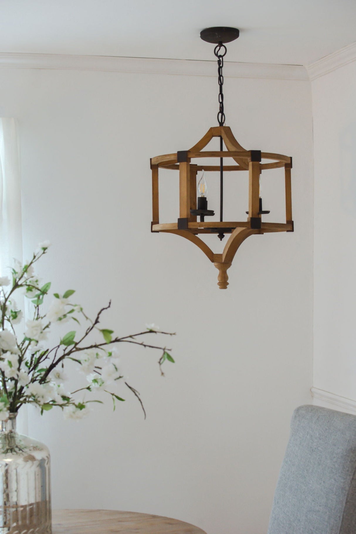 3 Light Wood Drum Chandelier, Hanging Light Fixture With Adjustable Chain For Kitchen, Bulb Not Included - Brown by Couch.com