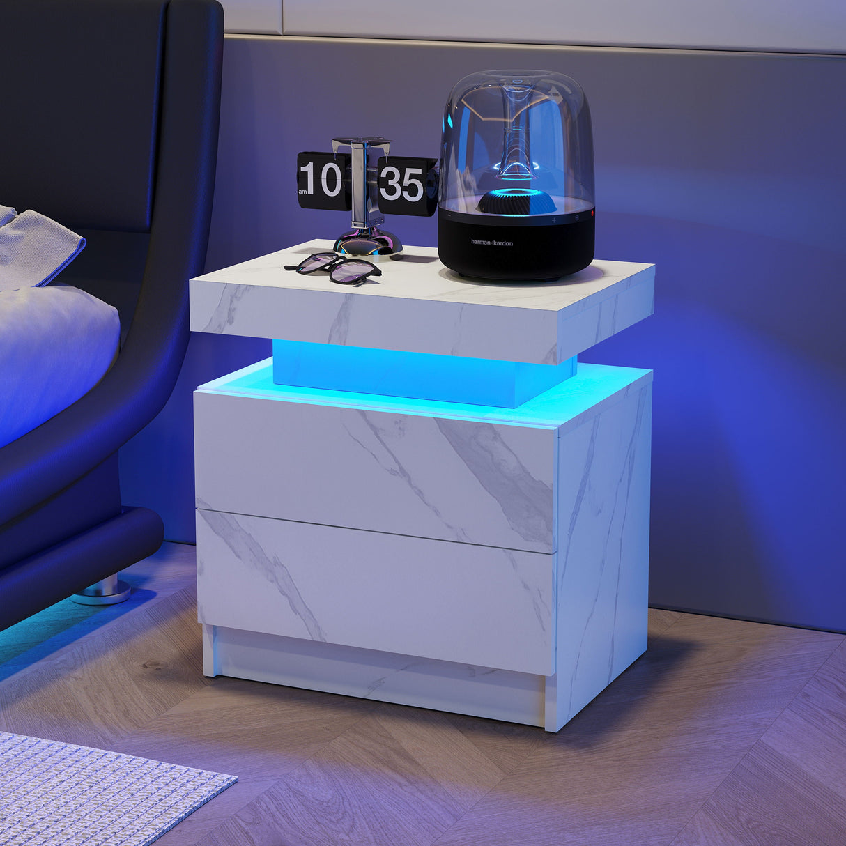 Nightstand LED, Bedside Table Cabinet With 2 Drawers For Bedroom by Couch.com