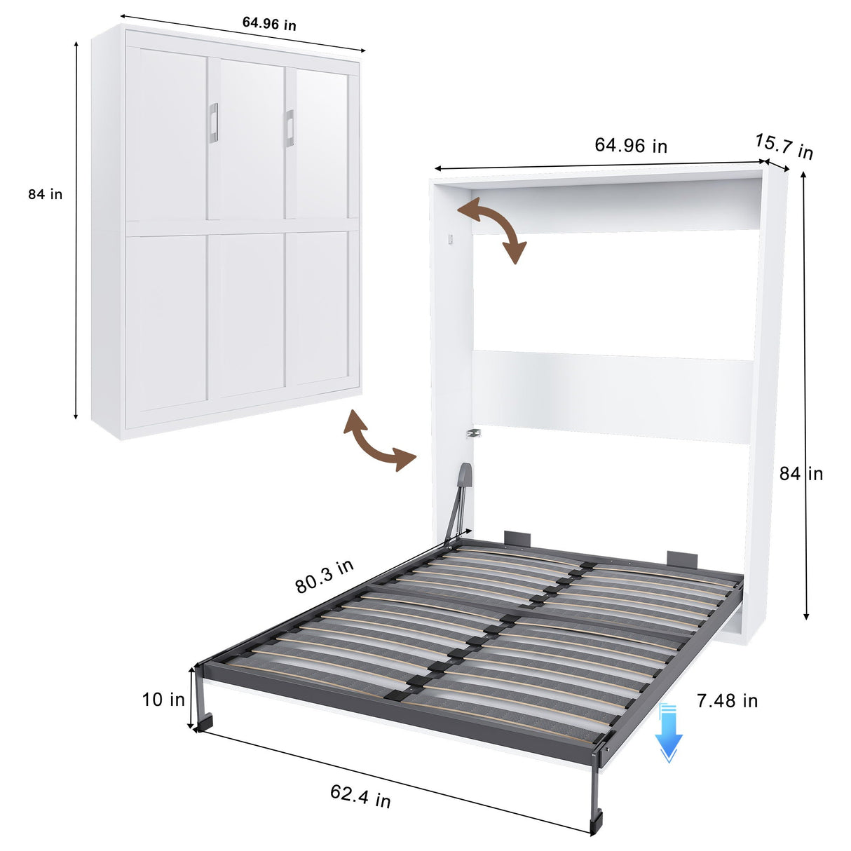 Queen Murphy Bed, Foldable Wall Bed, Space Saving Design For Bedrooms - White