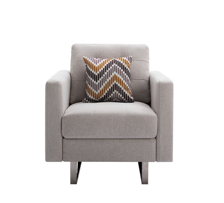 Victoria - Linen Fabric Armchair With Metal Legs, Side Pockets, And Pillow by Couch.com