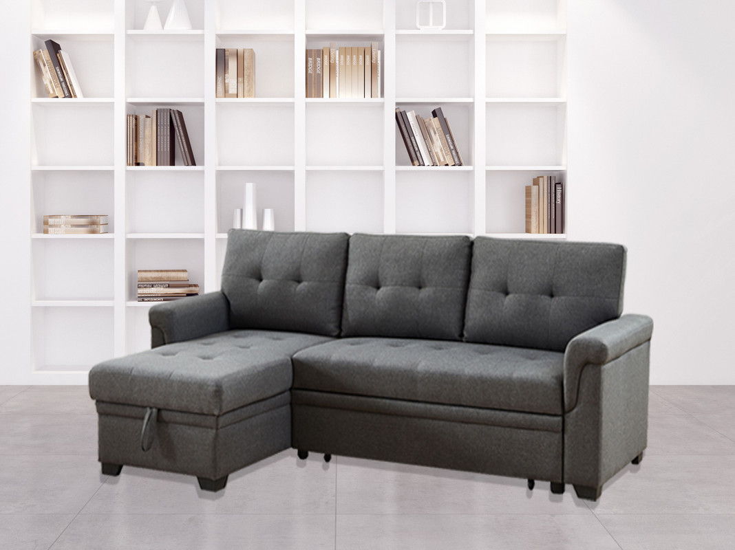 Destiny - Linen Reversible Sleeper Sectional Sofa With Storage Chaise by Couch.com