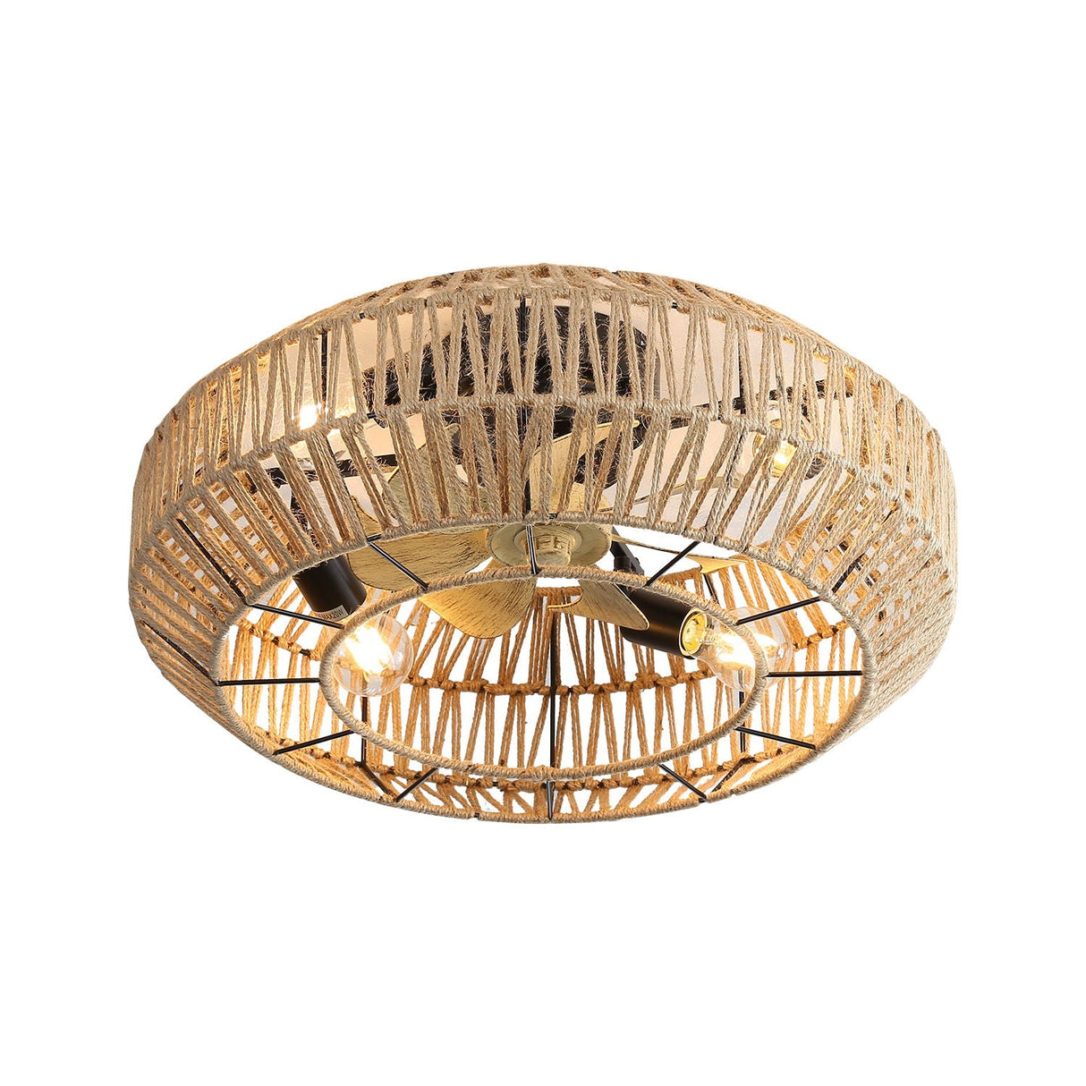 20" New Boho Caged Ceiling Fan With Enclosed Rattan 6 Speeds Remote Control Reversible Dc Motor For Living Room - Rattan by Couch.com