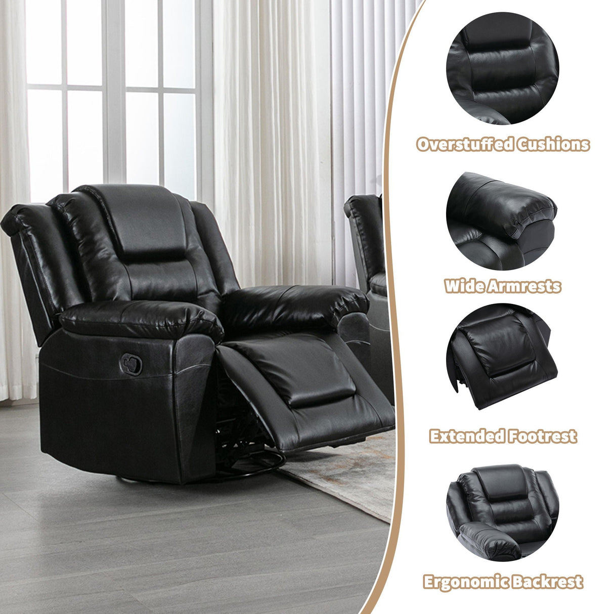360° Swivel And Rocking Home Theater Recliner Manual Recliner Chair With Wide Armrest For Living Room by Couch.com