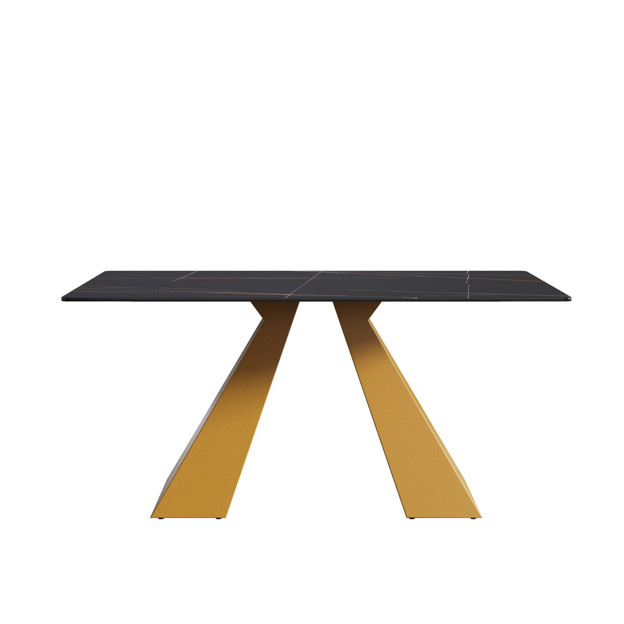 63" Modern Artificial Stone Black Straight Edge Golden Metal Leg Dining Table, 6 People - Black / Gold by Couch.com