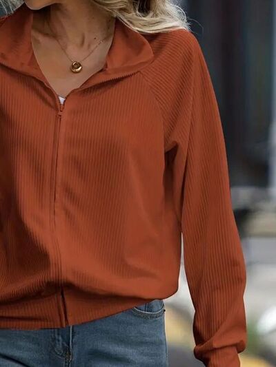 Simple White Zip Up Collared Neck Raglan Sleeve Jacket Comfortable Versatile Casual Women Wear